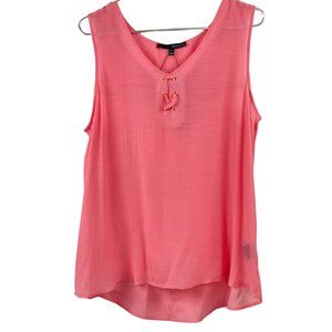Harve Benard Flamingo Pink Flowy Hi-Lo Sleeveless Tunic Top Size XL NWT